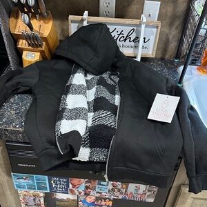 Theory Kids Black Hoodie Jacket with Checkered Lining